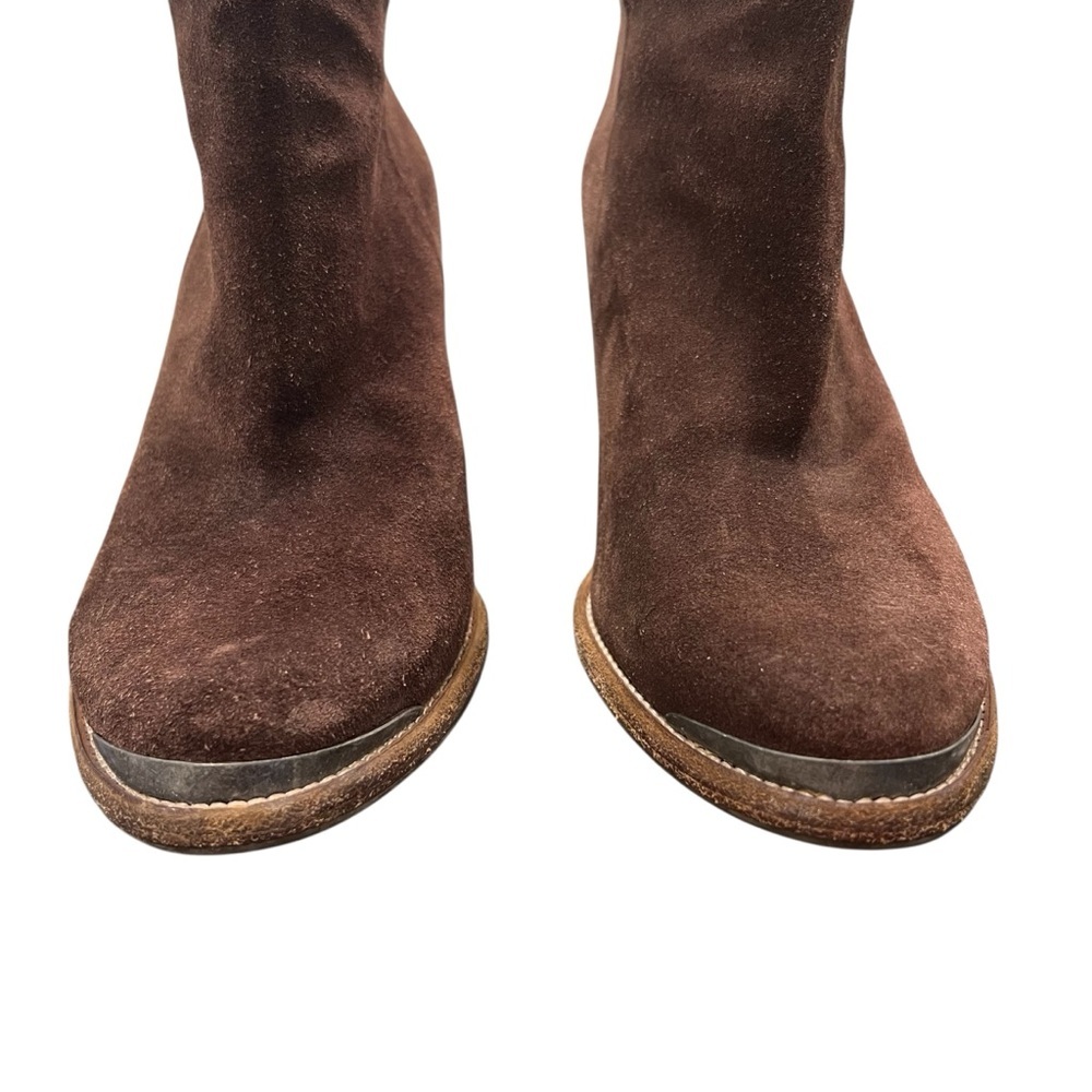 ALLSAINTS Suede Leather Boots Stacked Heel Booties Chocolate Brown Size 39 - Picture 9 of 12